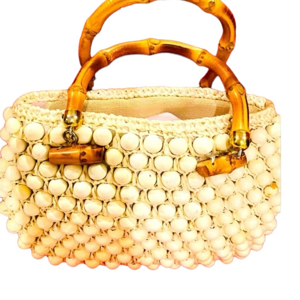JANA Vintage cream ivory bamboo handles rare to find handbag